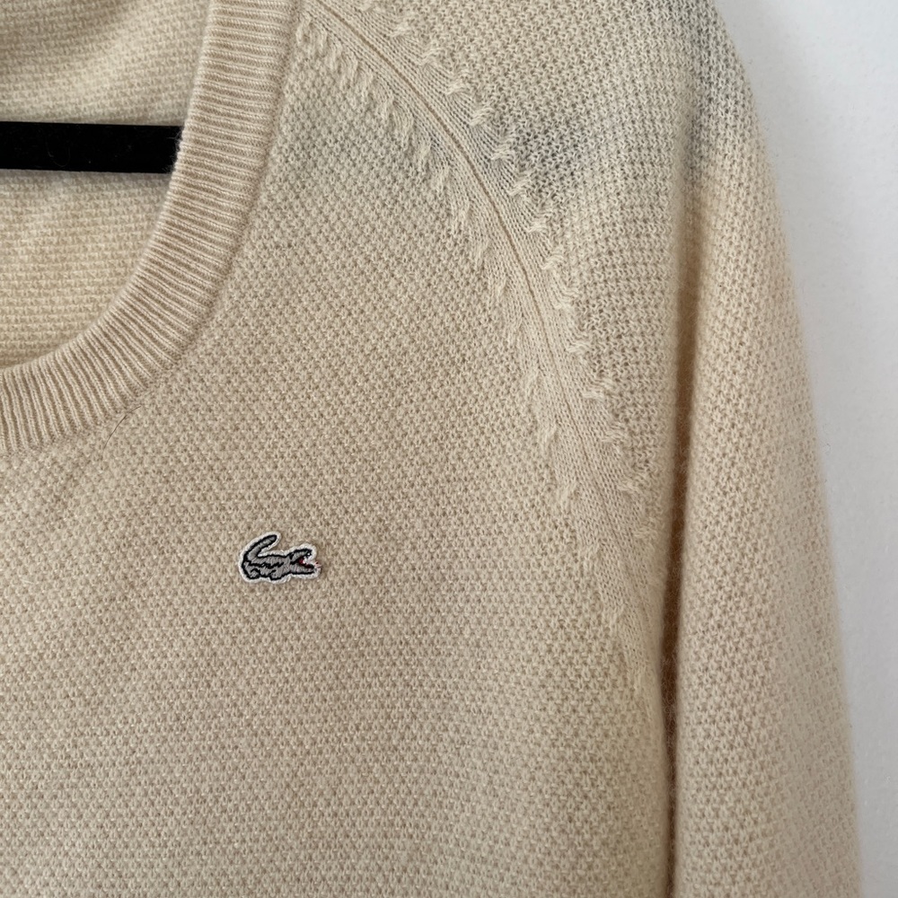 Lacoste Vintage Cashmere Sweater Cream scoop neck